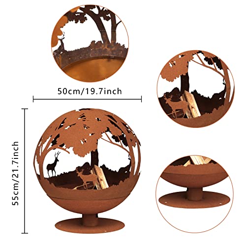 Oxidised Fire Globe Family Stove Fire Pits Bonfire With Natural Rusted Stand,20 Inch Metal Outdoor Heater Patio Heater For Wood Burning With Laser Cut Design(Forest Elk) #TOP2