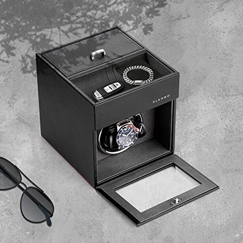 Vlando Automatic Single Watch Winder - Watch Winder Box With Men Jewelry Organizer Tray, Japanese Quiet Motor, Led Light, Adjustable Watch Pillows, Ac Adapter - Grey Single #TOP3