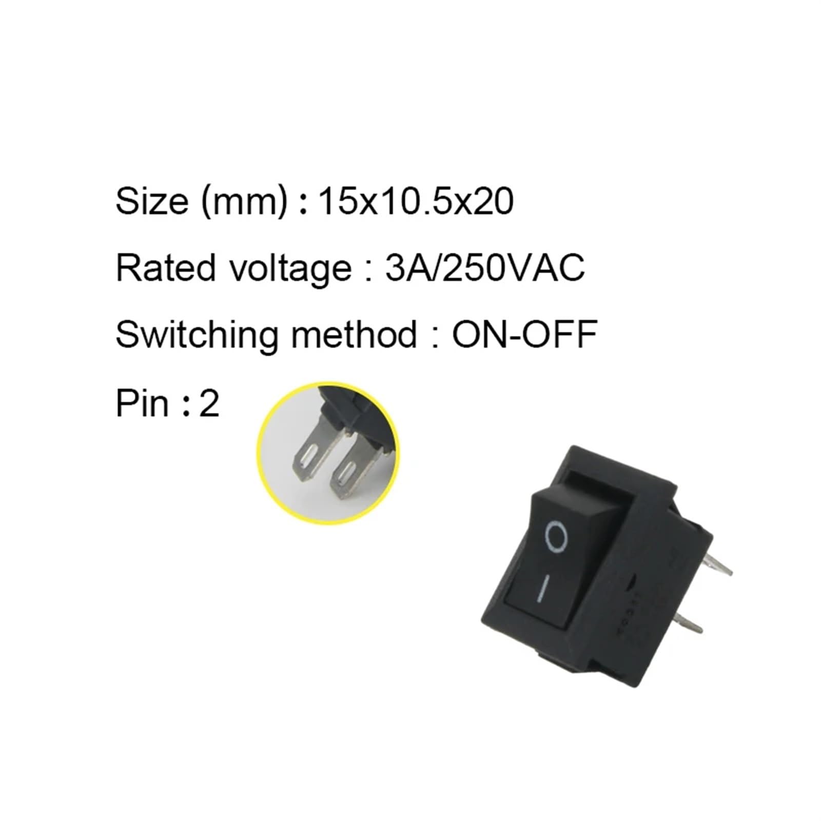 KCD11 2pin 10x15mm Mini przełącznik przyciskowy SPST 3A 250V AC przełącznik kołyskowy wł./wył. do łodzi 1 czarny czerwony biały szary 10 sztuk (2 pin biały biały)