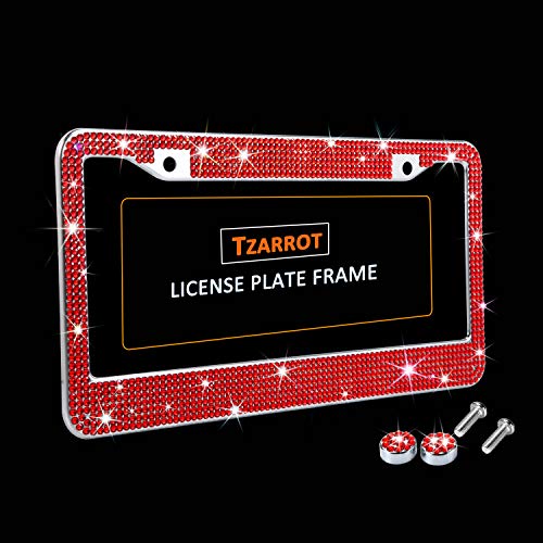 Tzarrot BCA- FRAME- RED Bling Rhinestone License Plate Frames For Women, Metal Rust-Proof License Plate Cover Bling Car Accessories thumb #5