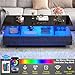 43in Large LED Coffee Table w/ 2 Big Storage Drawers,60,000-color Lights,App Control,High Glossy Modern Black Coffee Table,Rectangle 2-Tier Center Table w/Display Shelf for Living Room