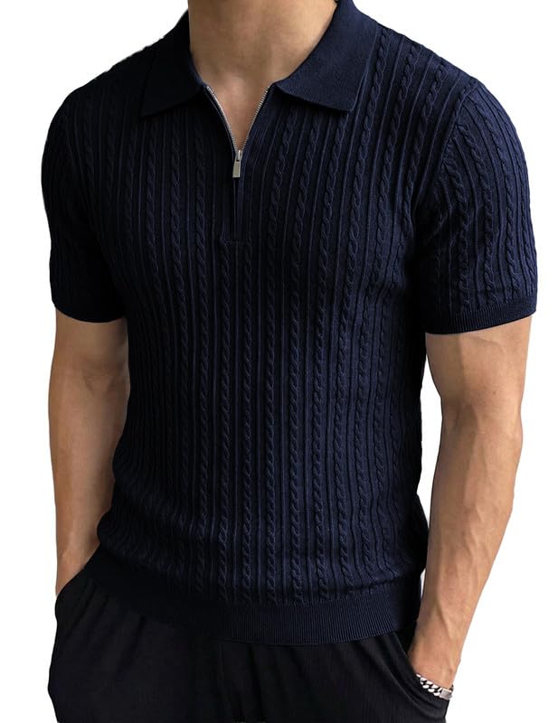 JMIERR Poloshirt Kurzarm Herren 1/4 Reißverschluss Strick Polo Hemd Sommer Urlaub Golfshirt Atmungsaktiv Männer T-Shirt S-3XL