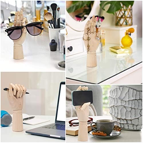 Belle Vous Flexible Wooden Mannequin Left & Right Hand Model Figures (2 Pack) - 30cm (11.81 Inches) - Movable Display Manikin with Finger Joints for Drawing, Sketching & Painting - Jewellery Holder