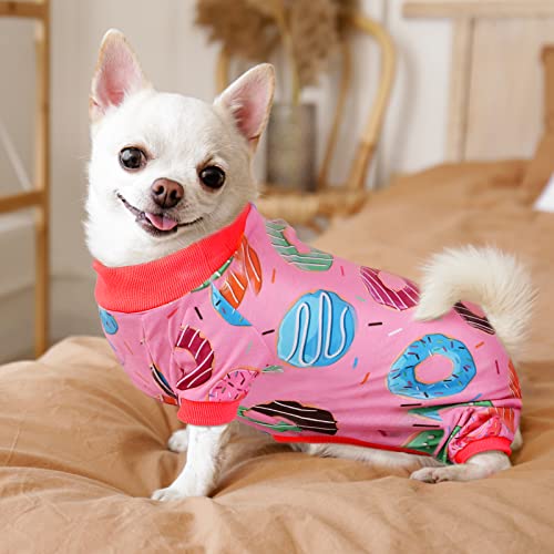 Pedgot 2 Pack Adorable Dog Pajamas Breathable Puppy Jumpsuit Soft Dog Clothes Fashionable Donut Sushi Pattern Dog Apparel Dog Pjs, Large #TOP4