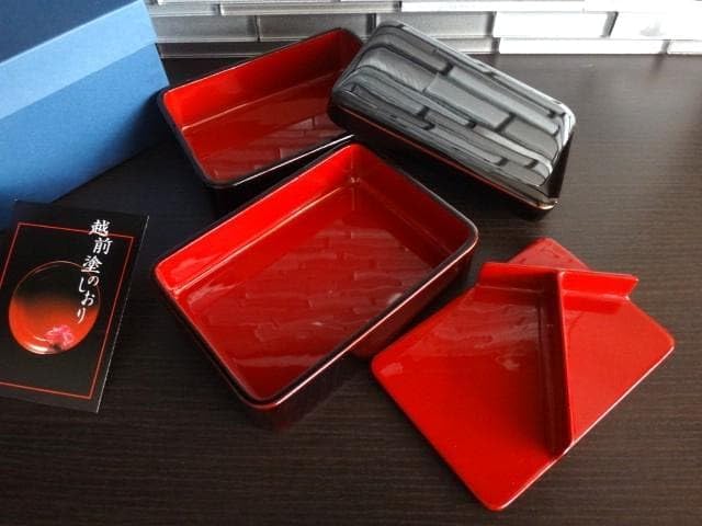 越前塗2段弁当箱重箱二段重ランチボックス溜内朱