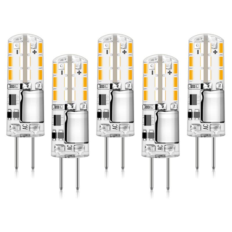 Liyade G4 LED Led lampe,1.5W G4 Led leuchtmittel 3000K Warm White 180lm, Replacement for 20W Halogen lampe,No Flicker Non-dimmable, 180LM 12V AC/DC, 5 Pack