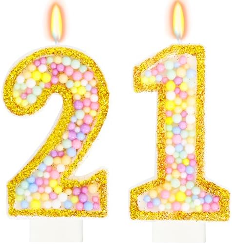 FAMGift 21st Birthday Candle for Cake, Colorful Macaron Numeral C...