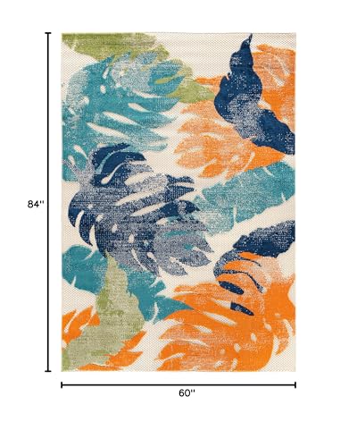 Rugshop Arles Palm Floral Leaves Non-Shedding Rug for Patio Deck Backyard Indoor/Outdoor Area Rug 5' x 7' Multi - Image 2