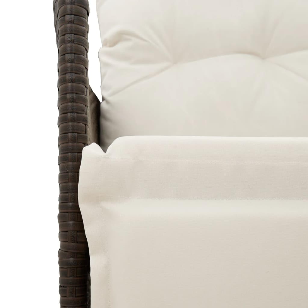 Fengshui Set da bistrò da 3 pezzi con cuscino, in rattan sintetico, marrone | Schienale regolabile, poggiapiedi, cuscino imbottito spesso, rivestimento rimovibile e lavabile, telaio in acciaio verniciato