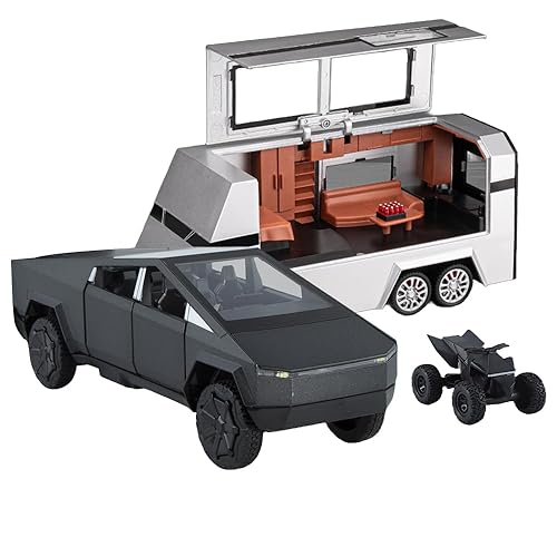 1/24 Large Pickup Truck Toy with Motorhome and Motorcycle, Diecast