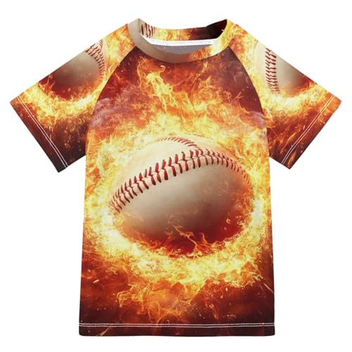 Kids Swimsuit Fire Sport Baseball Black Sunscreen T-Shirts Swimwear Sets UPF 50+