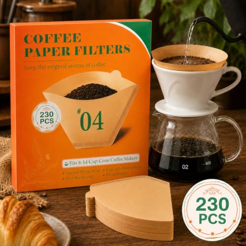 Image of BYKITCHEN 230 Count Coffee Filters #4, 8-12 Cup, Cone Paper Unbleached