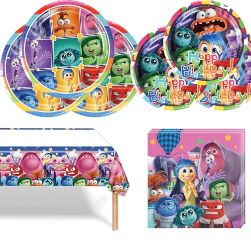 Juego de vajilla para fiestas Inside Out, juego de vajilla para fiestas Inside Out para niños, decoración de fiestas de cumpleaños, vajilla de fiesta y decoración de mesa para fiestas de cumpleaños