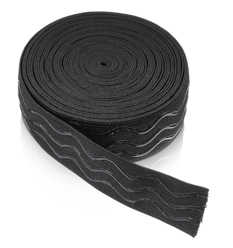 5 Yards Silicone Gripper Tape for Clothing, 1 inch Black Silicone Grip Tape Non-Slip Elastic Band for Sewing, 3 Silicone-Textures for Sewing Projects & Wig Making, Total Length 5 Yards (196.85 inch)