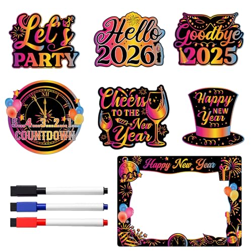 Cruise Door Decorations Magnetic, 7 Pcs New Year Countdown Cruise Ship Magnets Set, Holiday Party Magnetic Ship Cabin Door Signs Fridge Magnets Decor with 3 Pcs Pens
