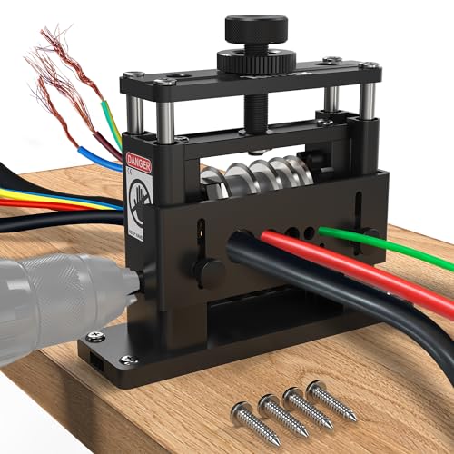 Tanfix Machine à dénuder alimentée par perceuse, machine à dénuder les câbles, 6 canaux et 5 lames en carbure, fil de 300 mm à 15 AWG, recyclage efficace du fil de cuivre (noir pailleté)