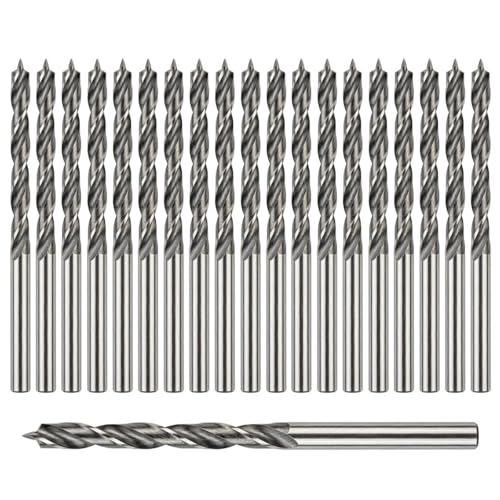 Lahkvor 20 Forets à Bois 3mm, Mèches à Centrer en Acier au Carbone, Pour Bois Dur, Contreplaqué et Plastique, Perçage Précis pour Bricolage et Menuiserie