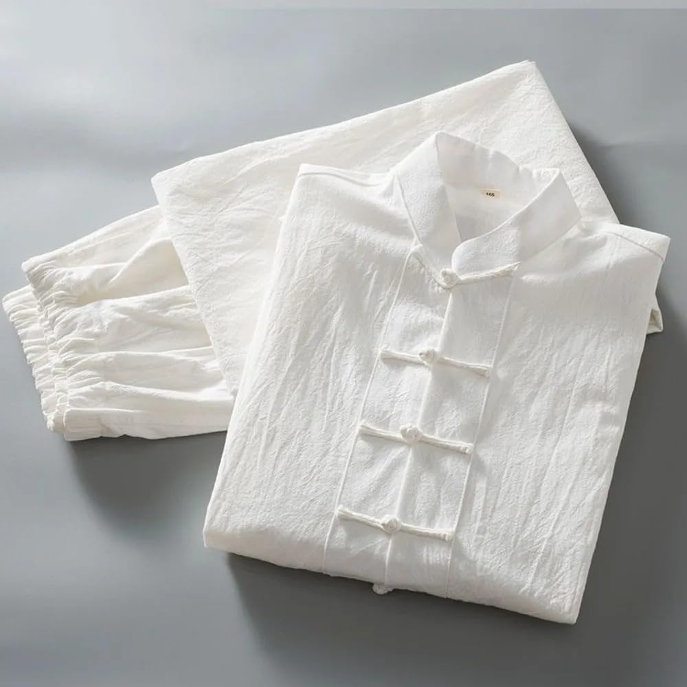 Men's Chinese Traditional Tang Suit Linen Blend Long Sleeve Outfit - Casual Kung Fu Tai Chi Jacket and Pants