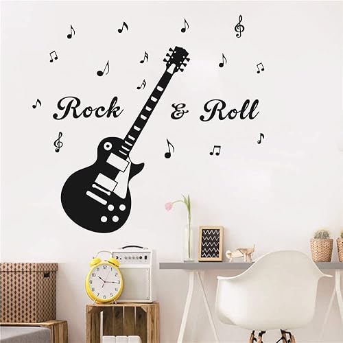 Calcomanía de pared de guitarra musical, rock and roll, decoración del hogar, habitación de niños, nota musical, guitarra eléctrica, calcomanías de