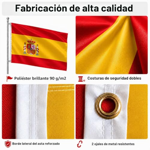 Miniatura 3 de Flagly Bandera España 90 X 150 Cm Resistente A La Intemperie Y A Los Rayos Uv, Con Ojales 90 X 150 Cm, España
