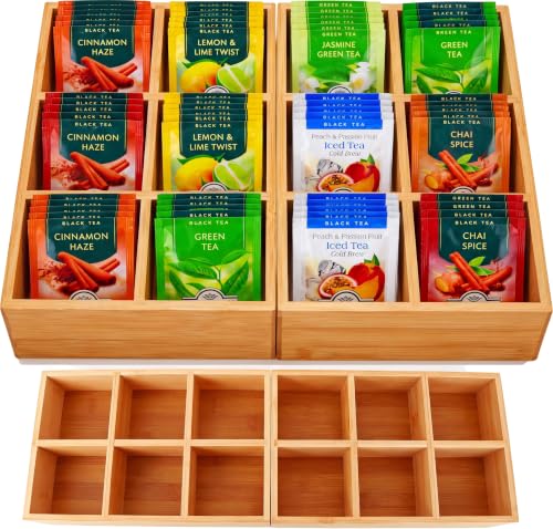 Bamboo Tea Bag Organizer Tea Holder for Tea Organizer and Storage - 2Pcs
