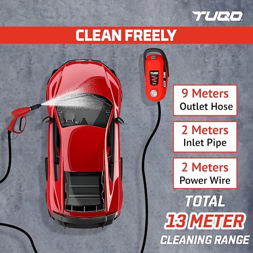 Image of TUQO High Pressure Car Washer, 1750 Watts Motor, 145 Bars Pressure, 10L /Min Flow Rate, 9m Steel Mesh Outlet Hose, Portable for Car, Bike, Home & Outdoor Cleaning- HW2020