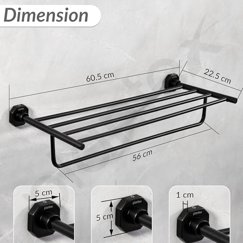 Image of Plantex 304 Grade Stainless Steel Towel Rack for Bathroom /Towel Stand with Hook /Hanger for Cloth /Bathroom Accessories - Nipron (24Inch - Black)
