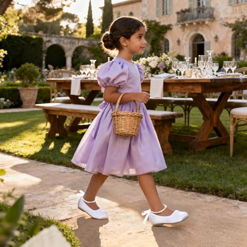 THEE BRON Toddler Mary Janes Ballet Dress Flats Flower Girl Sparkly Pearl Shoes(AF536 Toddler,White/5M) - Thumbnail 2