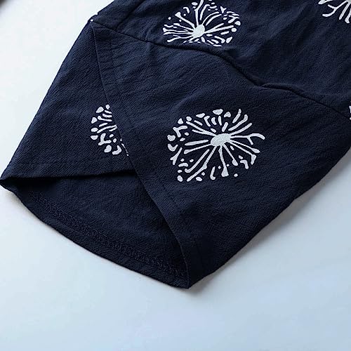 Image of Cotton Linen Capri Pants for Women 2025 Casual Printed Cropped Palazzo Pants Elastic Waist Lounge Baggy Trousers