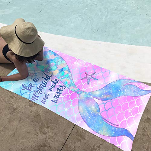 Hexagram Mermaid Beach Towel,Fantasy Mermadi Tail Microfiber Large Bath Towels for Girls, Quick Dry Kids Meraid Pool Towels Oversized 31\" x 63\" Blanket for Travel