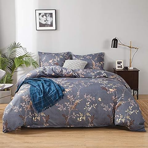 Double Bed Duvet Cover Set Floral Non-Iron Microfibre Durable Fade Resistant Fabric-Include 1 Double Quilt Cover+2 Pillowcases-Soft Hypoallergenic, Easy Care Flower Patterned Comforter Cover Cover