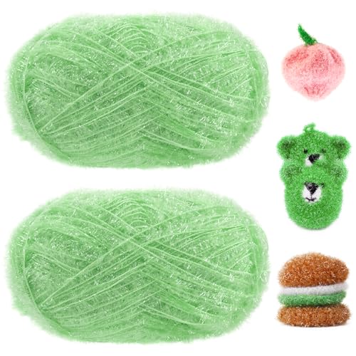 Image of JeogYong Scrubby Yarn 2 Skeins (2 x 100g, 2 x 218yd) Scrubby Sparkle Yarn, Fluffy Polyester Scrubbie Crochet String for Crocheting Knitting Dishcloths Washcloths DIY Projects