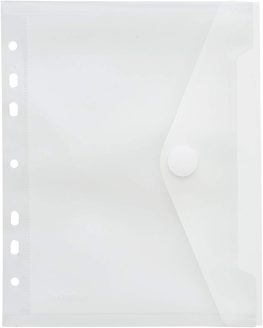 FolderSysTransparent Plastic Wallets A5, Velcro Closure, Punched Filing Strip, Polypropylene Plastic, Clear (Pack of 10)