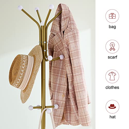 Hoctieon Coat Rack Freestanding, Entryway Hall Tree With 12 Hooks, Coat Hanger Stand, Floor Standing Coat Rack, Coat Rack Stand, Clothes Rack, Coat Tree, Gold #TOP2