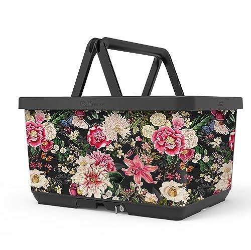 Basky Basket Fahrradkorb Abnehmbar | English Flower Design | Fahrradkiste für Fahrrad & E-Bike | Fahrradtasche vorne und hinten | Adapterplatte Gepäckträger Klicksystem mit Schloss | Nachhaltig