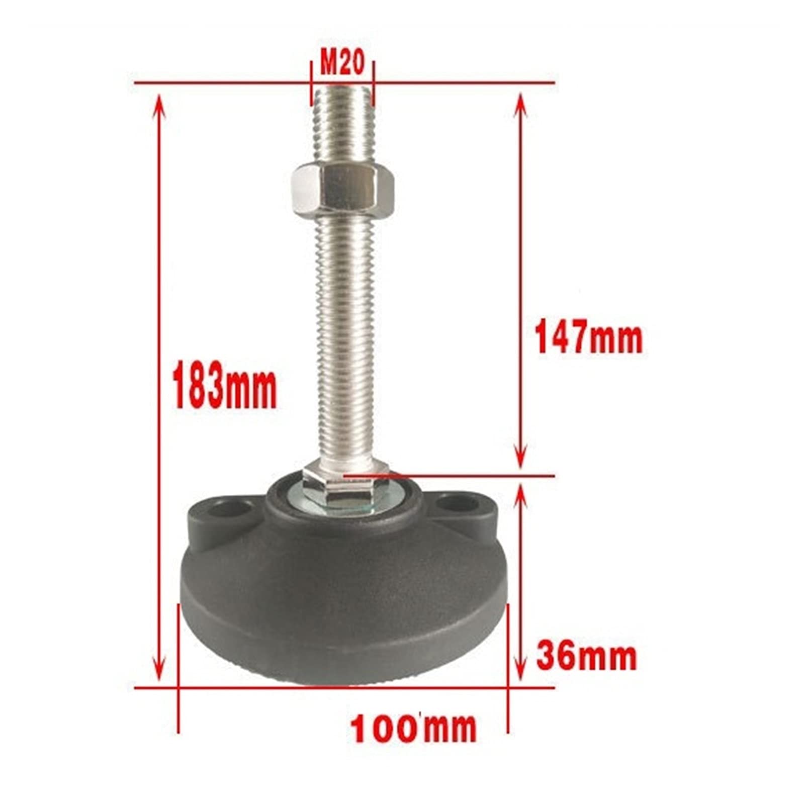 Niveladores de muebles, 6 patas niveladoras ajustables de alta resistencia con base de goma de 100 mm, roscadas for nivelación de muebles, maquinaria y equipos(D100*M16*100mm)
