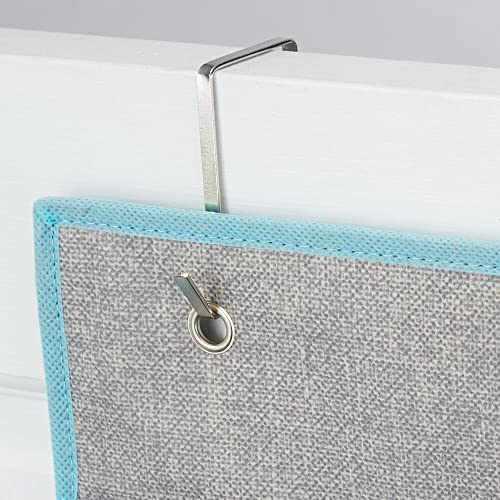 Mdesign Fabric Hanging Organizer For Over Door Storage In Bedroom/Hallway Closets, 3 Pocket Organizer Caddy, Hooks For Linens, Clothing, Accessories, Textured Print, Lido Collection, Gray/Teal Blue #TOP3
