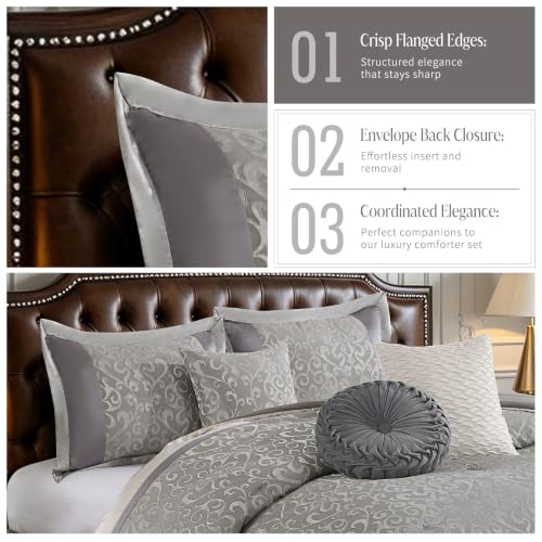 Image of CozyDH Grey Jacquard Comforter Set California King, 7PC Luxury Bed in a Bag