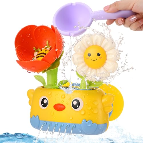 Kaisibum Badewannenspielzeug ab 18 Monate, Blumen Wasserspielzeug Kinder mit Löffel, Badewannen Spielzeug für Jungen Mädchen