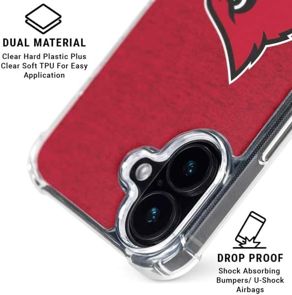 Skinit Clear Phone Case Compatible with iPhone 16 - Officially Licensed University of Louisville Red Background Design