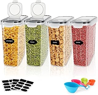 Jovego 4L Cereal Containers Set, Airtight Food Storage Containers BPA Free Kitchen Pantry Flour Storage, Cereal Dispenser with Lids, 8 Labels, Spoons Set and Pen