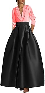 Women's V Neck Long Sleeves Prom Dresses with Pockets Satin Ball Gowns LZ-011