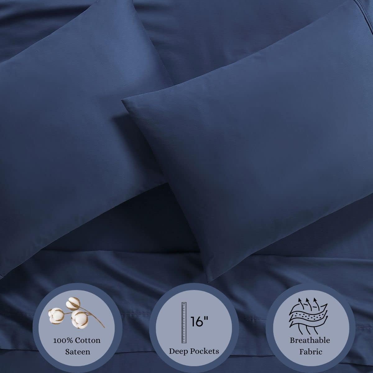 Anne Klein Reverie 100% Cotton Solid Sheet Set, Twin, Navy