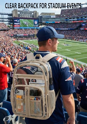 Image of XL TPU Clear Backpack Heavy Duty for Stadiums,15+boys Girls 18in Bookbag | See Through Stitch durable plastic Multi-Pocket Design For School Adults work Warehouses Airport security,check events (Gold)