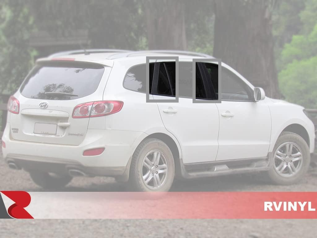 Rvinyl Pillar Post Window Trim Compatible with Hyundai Santa Fe 2007-2012 - Gloss (Black)