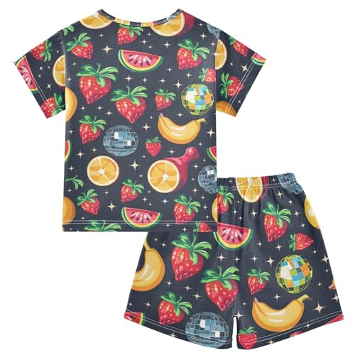 ALAZA Cartoon Strawberry Watermelon Star Pajamas Short Sleeve 2 Piece Sleepwear Top and Bottom Pajama Set Unisex2