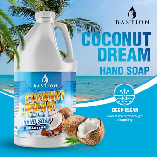 Image of Bastion Antibacterial Foaming Hand Soap - Coconut Dream Hand Wash - Bulk Refill Jug. Coconut Dream Scented. Non-toxic. Made in the USA.(Foaming Dispenser Required) (6) 1 /2 Gallon (384 oz)