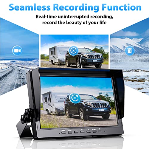 Image of eRapta Wireless Backup Camera System AWX101, Stable Signal 10'' HD with Quad Split Monitor Recording, IP69K Rear View Camera for Truck Trailer Van etc