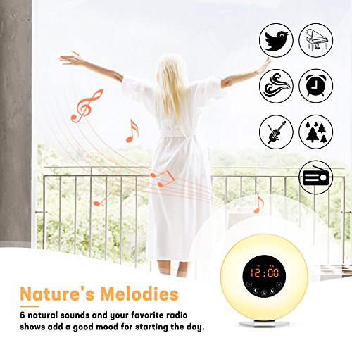Sunrise Alarm Clock- Wake Up Light Led Clock With Sunrise Simulation And Sunset Fading Night Light-6 Natural Sounds/Fm Radio/7 Colors Switch/10 Brightness Levels/Snooze Function For Heavy Sleepers #TOP3