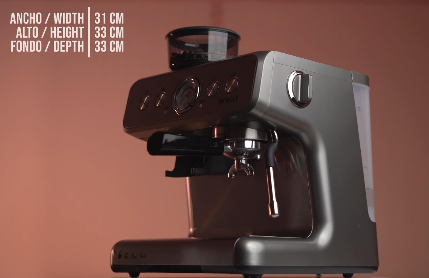 SOGO Cafetera Espresso Profesional con Molinillo de Café Incorporado, Surtidor de vapor y bomba de presión de 15 bar, calidad barista (SS-5690)